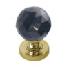 Black Coloured Faceted Glass Mortice Door Knob, Polished Brass (sold in pairs)