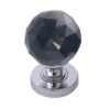 Black Coloured Faceted Glass Mortice Door Knob, Polished Chrome (sold in pairs)
