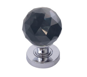 Black Coloured Faceted Glass Mortice Door Knob, Polished Chrome (sold in pairs)