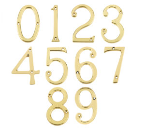 Screw Fix Numerals (0-9), Polished Brass