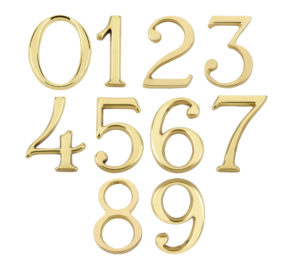 Pin Fix Numerals (0-9), Polished Brass