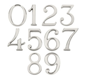 Pin Fix Numerals (0-9), Polished Chrome