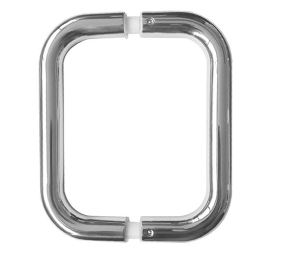 D Shaped Pull Handles (19mm or 22mm Bar Diameter) Back To Back Fixing, Polished Stainless Steel (sold in pairs)