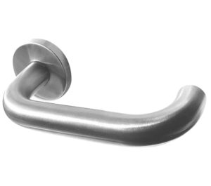 Orbit 19mm Door Handles On Round Rose, Polished Stainless Steel (sold in pairs)