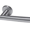 Neptune Mitred Door Handles On Round Rose, Satin Stainless Steel (sold in pairs)