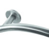 Arched Door Handles On Round Rose, Satin Stainless Steel (sold in pairs)