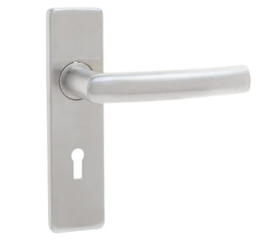 Luma Door Handles On Backplate, Satin Stainless Steel (sold in pairs)