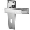 Deco Door Handles On Backplate, Polished Chrome