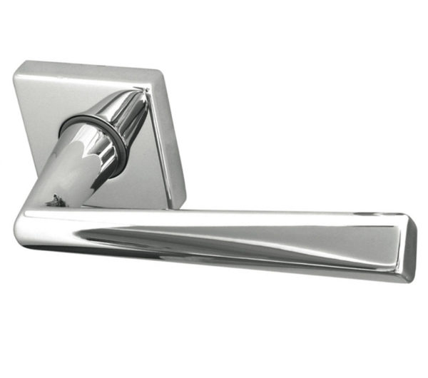 Reguitti Rombo Door Handles On Square Rose, Polished Chrome (sold in pairs)