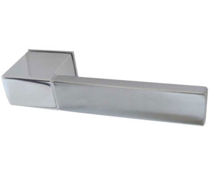 Reguitti Minimal Door Handles On Square Rose, Dual Finish Polished Chrome & Satin Chrome (sold in pairs)