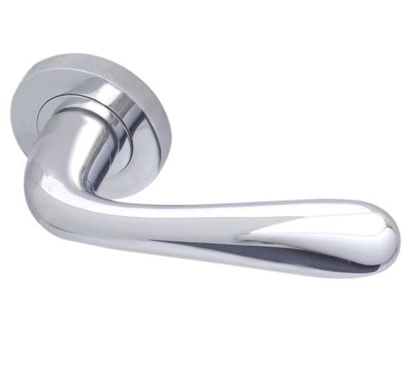 Reguitti Classic Door Handles On Round Rose, Polished Chrome (sold in pairs)