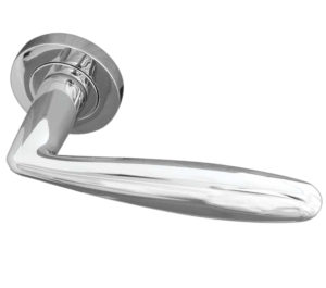 Reguitti Stylo Door Handles On Round Rose, Polished Chrome (sold in pairs)
