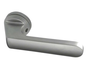 Mariani Scan Door Handles On Round Rose, Satin Chrome (sold in pairs)