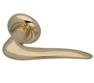 Paja Alladin Door Handles On Bevelled Round Rose, Polished Brass (sold in pairs)