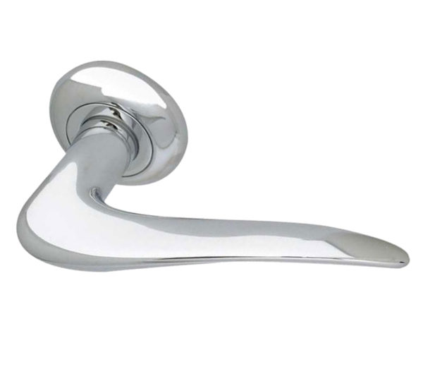 Paja Alladin Door Handles On Bevelled Round Rose, Polished Chrome (sold in pairs)