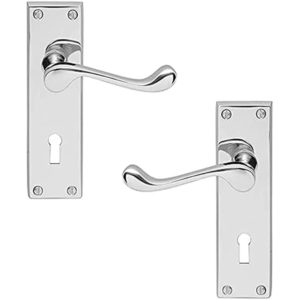Victorian Door Handle with Lock – 118mm x 40mm  – Polished Chrome Finish