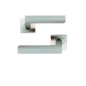 Lever on Square Rose Door Handle – 135mm x 52mm – Satin Stainless Steel Finish