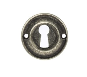 Atlantic Old English Solid Brass Standard Profile Round Escutcheon, Distressed Silver - OERKEDS (sold in pairs)