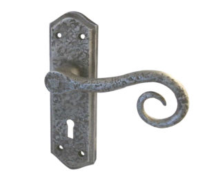 Royal Door Handles On Backplate, Pewter Finish (Sold In Pairs)