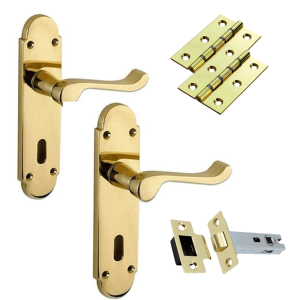 Door Handles on Backplate - Polished Brass