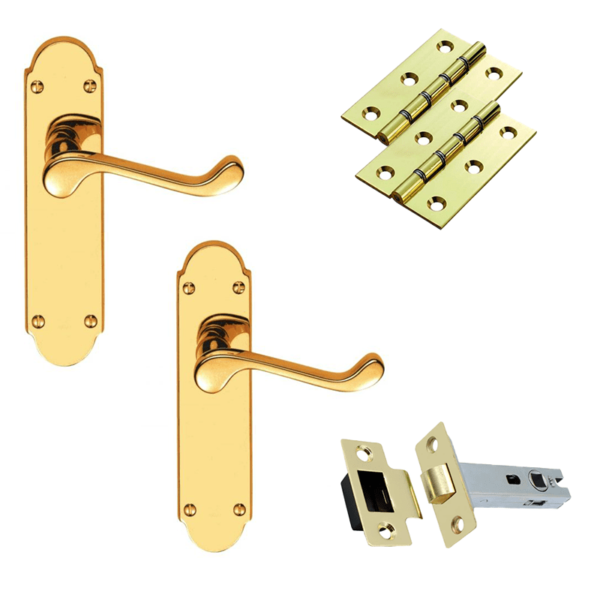 Door Handles on Backplate - Polished Brass