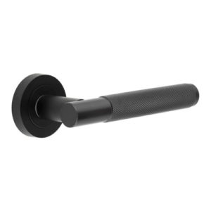 IRONMONGERY SOLUTIONS Latch Pack of Door Handle, Tubular Latch & Hinges - Pack of Door Handle in Matt Black Finish