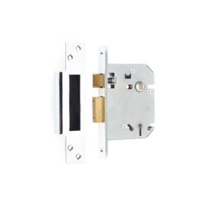 IRONMONGERY SOLUTIONS Lock Pack of Door Handle, 3 Lever Sashlocks, Escutcheons & Hinges - Pack of Door Handle in Satin Chrome Finish