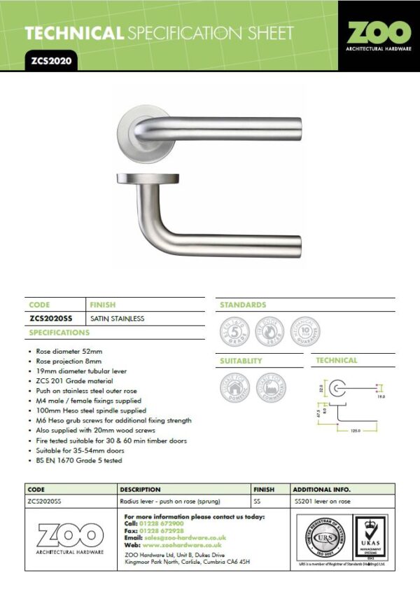 19mm Radius Lever - Push On Rose - 52mm Dia - Grade 201 - Image 2