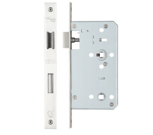 78mm c/c DIN Bathroom Lock (Square Or Radius Profile), Polished Stainless Steel