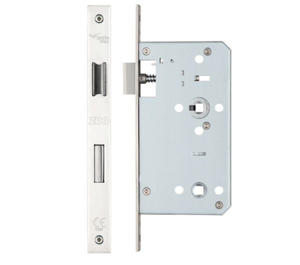 78mm c/c DIN Bathroom Lock (Square Or Radius Profile), Polished Stainless Steel