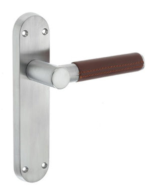 Ascot Polished Or Satin Chrome & Brown Leather Door Handles
