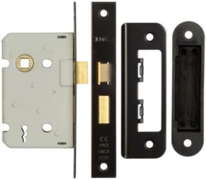 IRONMONGERY SOLUTIONS Lock Pack of Door Handle, 2 Lever Sashlocks, Escutcheon & Hinges - Pack of Door Handle in Matt Black Finish