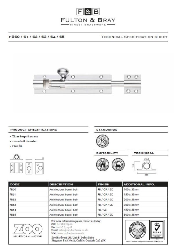 Architectural Barrel Bolt (4, 6, 8, 12, 18 OR 24 Inch), Nickel Plate - Image 3