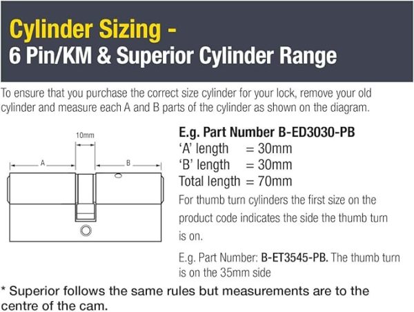 Yale PKMT3535-PB - KM Superior 1 Star Euro Cylinder Lock - Thumbturn - 35/35 (80mm) / 35:10:35 - Brass Finish - High Security