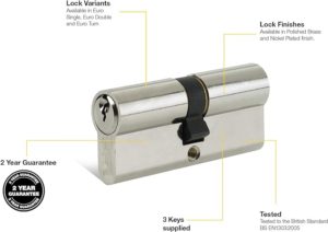 Yale P-ET3030-SNP Euro Thumbturn Cylinder, 3 Keys Supplied, Standard Security, Visi Packed, Suitable for All Door Types, 30:10:30 (70 mm), Nickel Finish