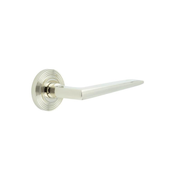 Mayfair Door Handle on Reeded Rose Polished Nickel