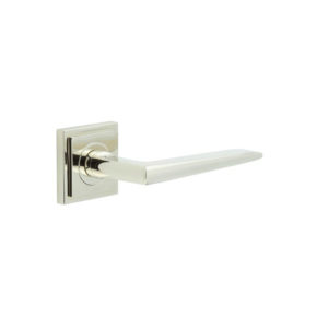 Mayfair Door Handle on Square Stepped Rose Polished Nickel