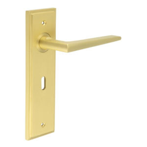 Mayfair Door Handle Lock Backplate Satin Brass