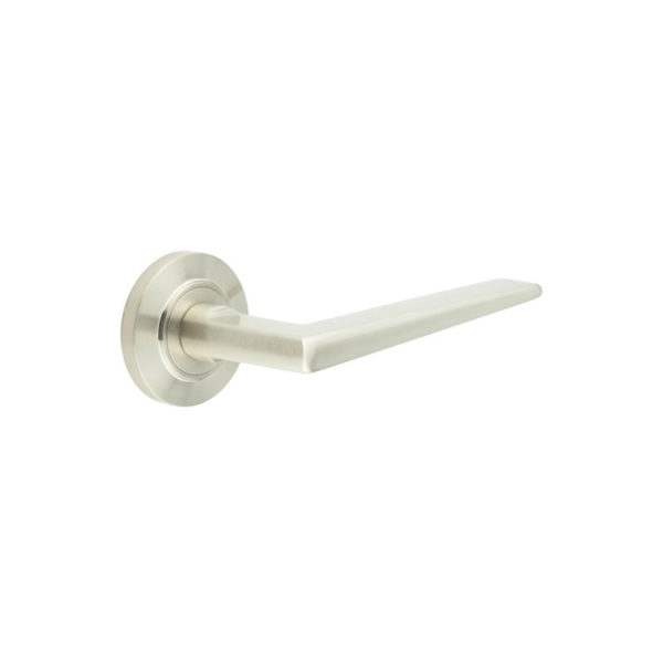 Mayfair Door Handle on Chamfered Rose Satin Nickel