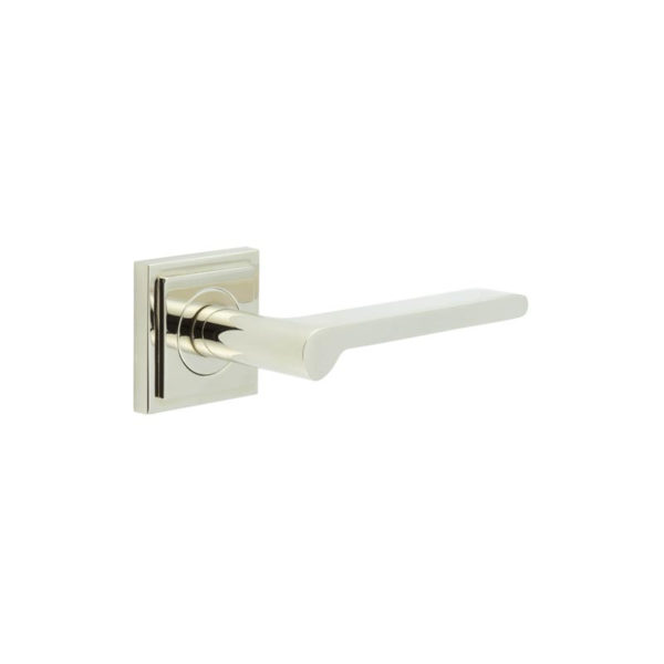 Fitzrovia Door Handles Square Stepped Rose Polished Nickel
