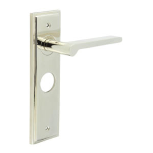 Fitzrovia Door Handle Lock Backplate Polished Nickel