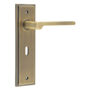 Fitzrovia Door Handle Lock Backplate Antique Brass