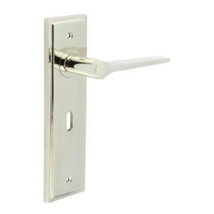 Knightbridge Door Handle Lock Backplate Polished Nickel