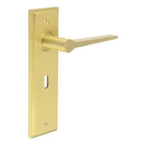 Knightbridge Door Handle Lock Backplate Satin Brass