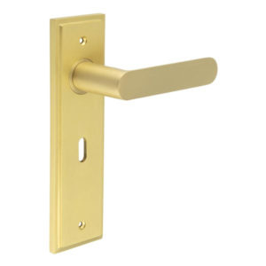 Kensington Door Handle Lock Backplate Satin Brass