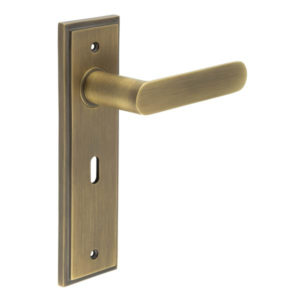 Kensington Door Handle Lock Backplate Antique Brass