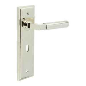 Westminster Door Handle Lock Backplate Polished Nickel