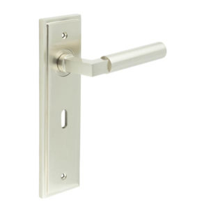 Westminster Door Handle Lock Backplate Satin Nickel