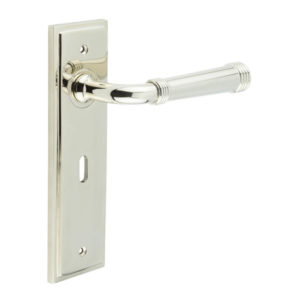Highgate Door Handle Lock Backplate Polished Nickel