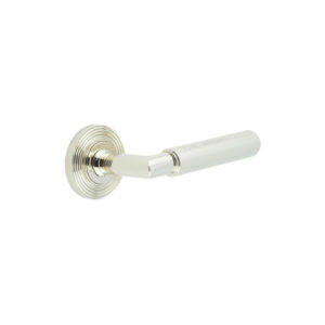 Piccadilly Door Handle on Reeded Rose Polished Nickel